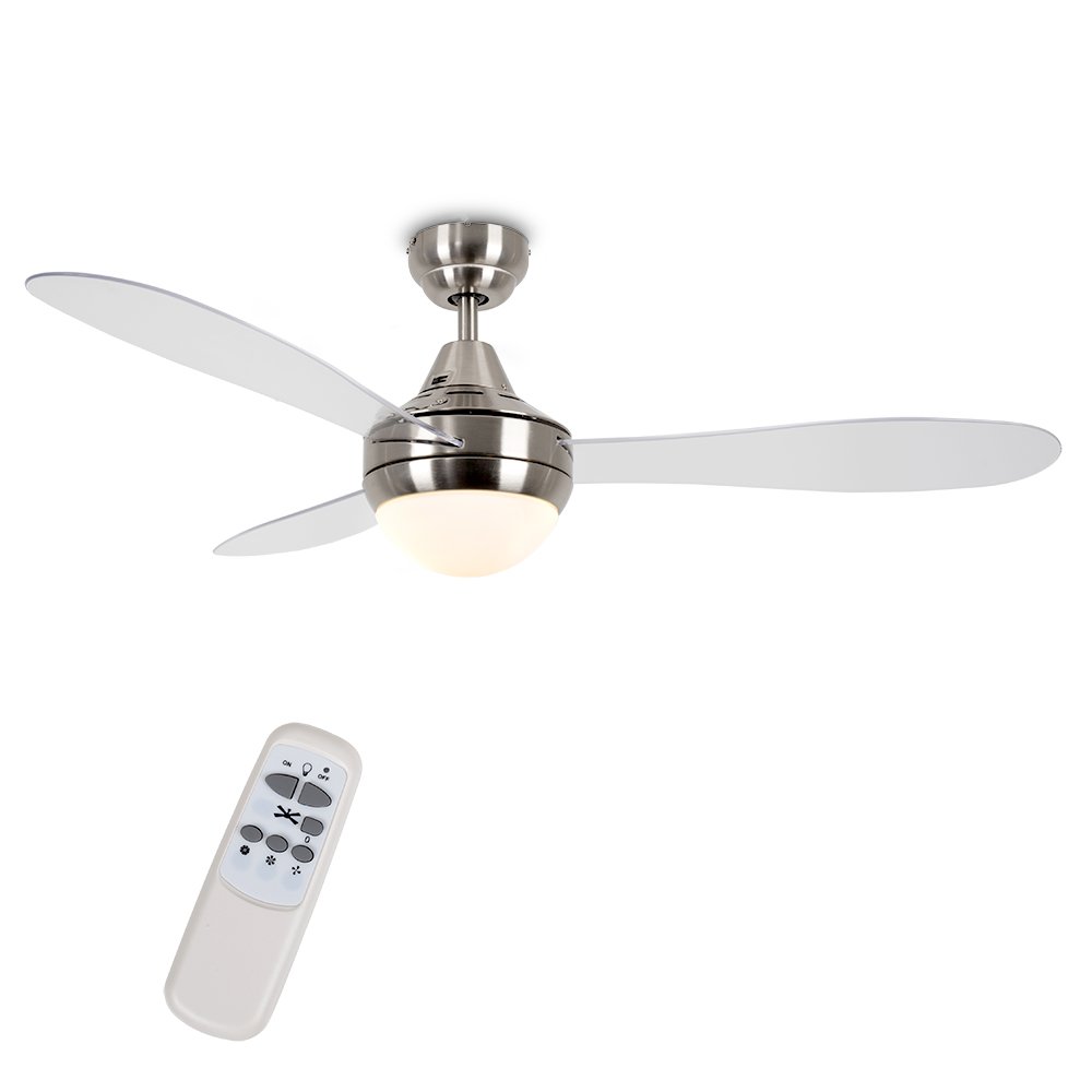 Remote Control Brushed Chrome Clear Modern Ceiling Fan With Spot