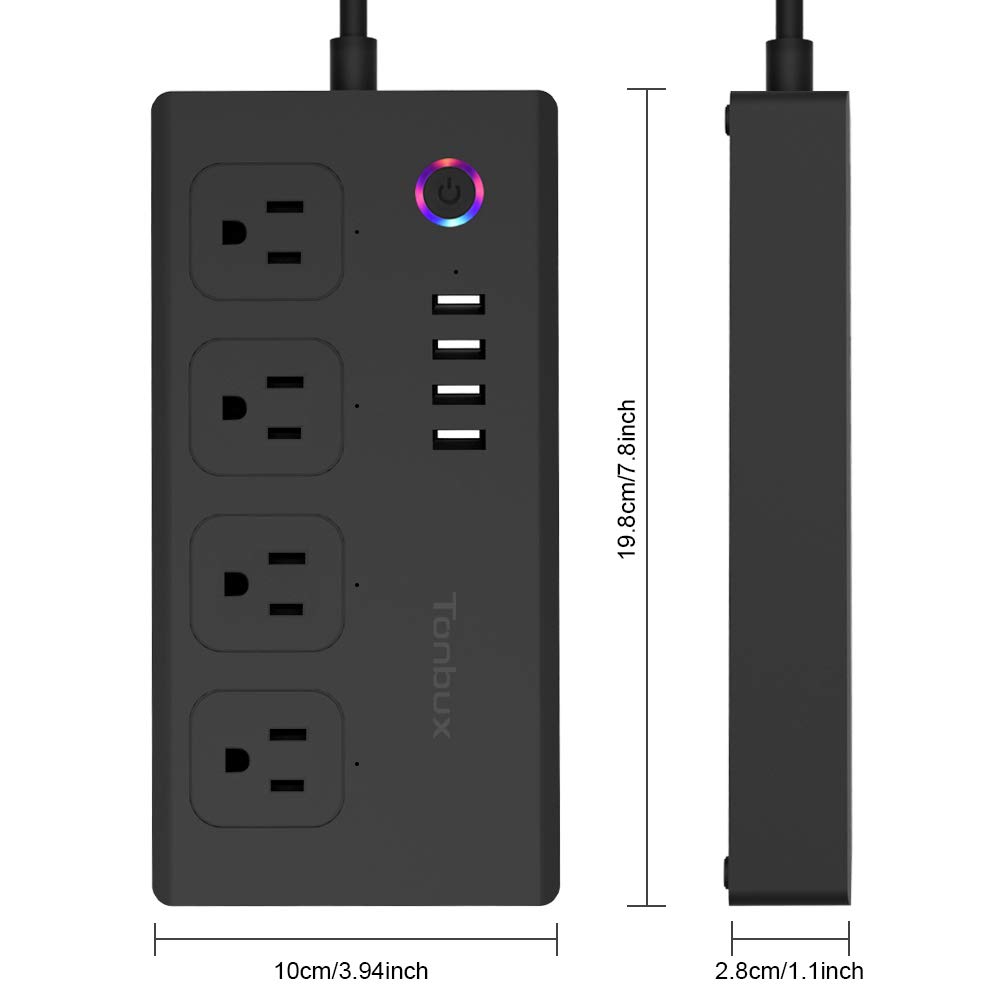 WiFi Smart Power Strip Surge Protector 1700 Joule with Switch 4 Outlets 4 Charge USB Ports and 5-Foot Extension Cord, App Control Your Devices from Anywhere Anytime (Black)