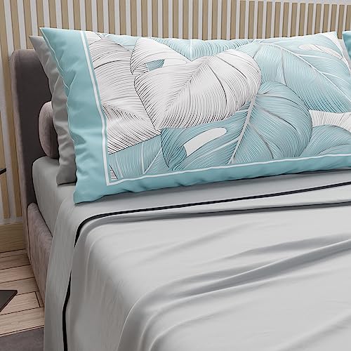 PETTI Artigiani Italiani - Cotton Sheets with Pillowcases in Digital Print, French Quarter Size, Top and Bottom Sheet Set with Corners, Light Grey, 100% Made in Italy