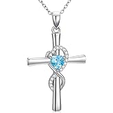 BETHZA Nature Swiss Blue Topaz Infinity Cross Necklace 925 Sterling Silver Cross Pendant for Women Birthstone Jewelry Gifts for Birthday
