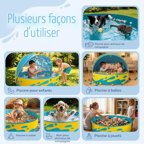 Peradix Paddling Pool with Adjustable Canopy for Toddlers - 120cm Foldable Pool Pool for Baby and Kids for Garden & Travel | Baby Tent & Beach Tent for 2-3 Children