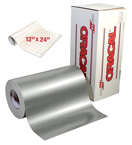 ORACAL 651 Gloss Silver Metallic Adhesive Craft Vinyl 12" x 6ft for Cameo, Cricut & Silhouette Including Free Roll of VViViD Clear Transfer Paper