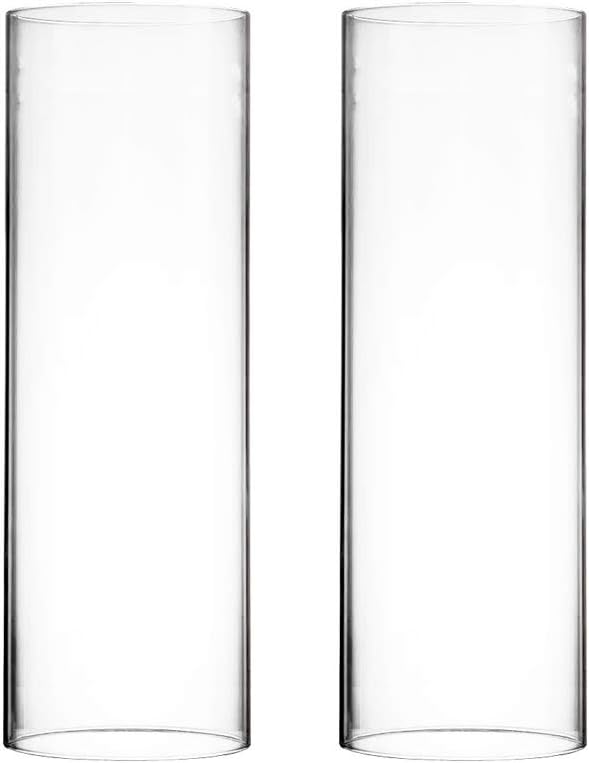 CYS EXCEL Various Size Hurricane Candleholders, Chimney Tube, Glass Cylinder Open Both Ends, Open Ended Hurricane, Glass Shade Candle Holders Set of 2 (4.75" Wide x 14" Tall)