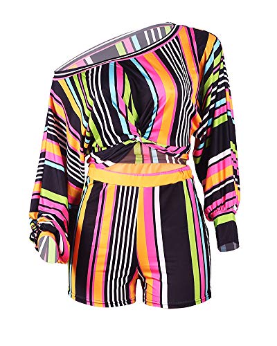 Women Sexy 2 Piece Print Jumpsuits Off Shoulder Crop Top Short Pants Set Outfits Green S