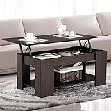 go2buy Modern Lift Top Tea Coffee Table w/Hidden Storage Compartment & Under Shelf Espresso Living Room Furniture