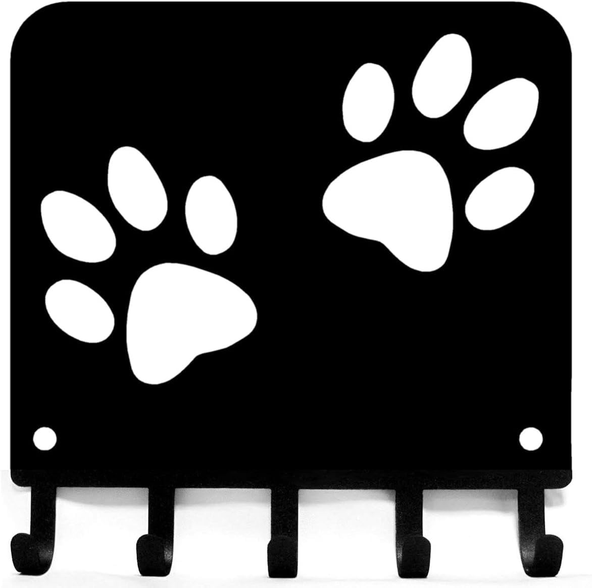 The Metal Peddler Paw Print Key Rack Hanger & Dog Leash Wall Organizer - Small 6 inch Wide - Made in USA; Gift for Dog Lovers