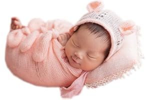 Vemonllas Newborn Baby Boy Girl Photography Props Bow Wrap, Posing Aid, Hat and Blanket Set of 4 Pcs