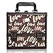 Joligrace Makeup Train Case Cosmetic Organizer Box Lockable with 3 Trays and a Brush Holder with Mirror Vintage Brown Love Pattern