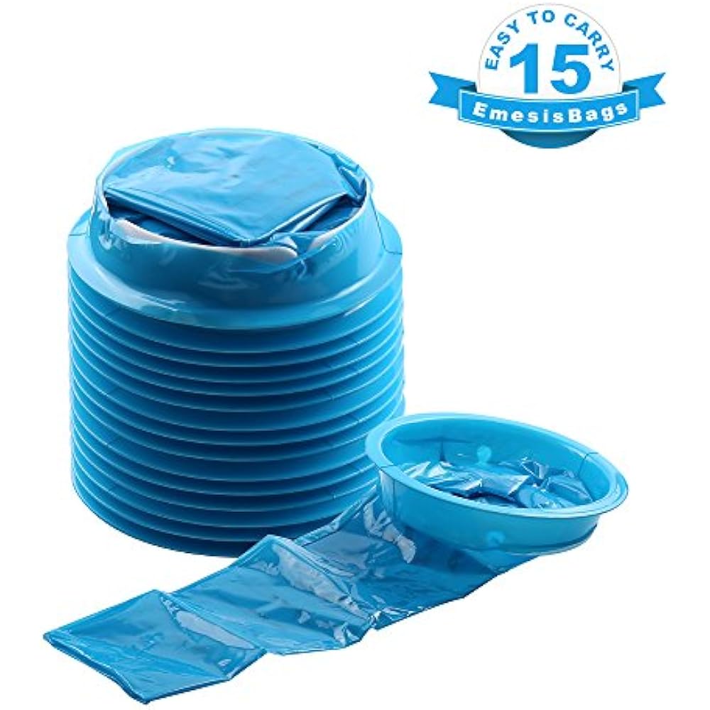15 Pack Biohazard Waste Disposal Bags Blue Emesis Bags, 1000ml