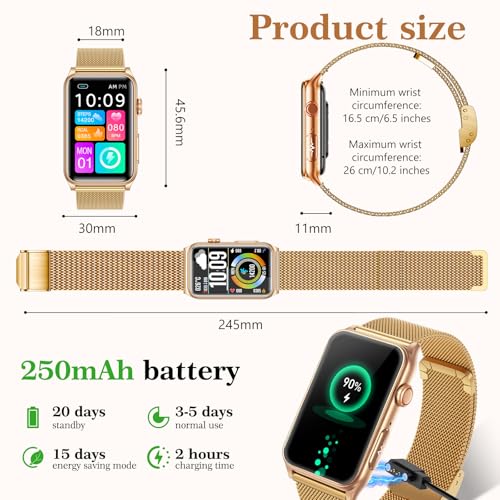 2026 Women Smart Watch with ECG/HRV/IMC, 1.57" HD Touch Screen Square Small Smartwatch with 24H Heart Rate/Blood Pressure/SPO2/Bluetooth Calls/Female Function for Android/iOS