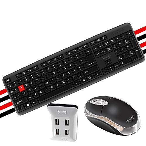 Quantum Wired USB Combo with Keyboard, Mouse and 4 Port USBHub