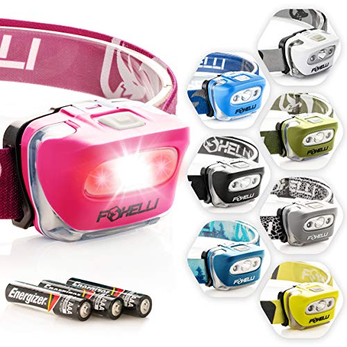 Foxelli Headlamp Flashlight - 165 Lumen, 3 x AAA Batteries Operated (Included), Bright White Cree Led & Red Light, Perfect for Runners, Lightweight, Waterproof, Adjustable Headband