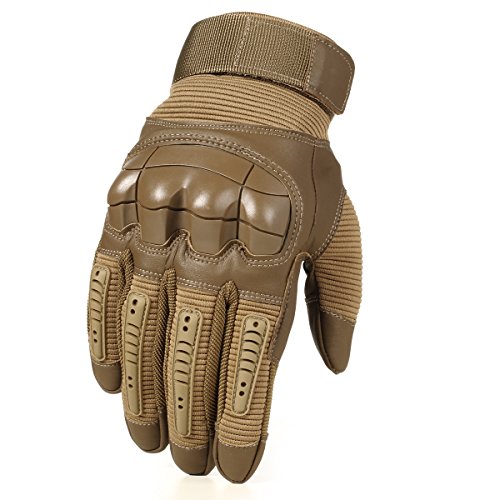 JIUSY Army Military Tactical Touch Screen Rubber Hard Knuckle Full Finger Gloves for Combat Motorcycle Motorbike Hunting Hiking Airsoft Paintball Riding Size Brown Small