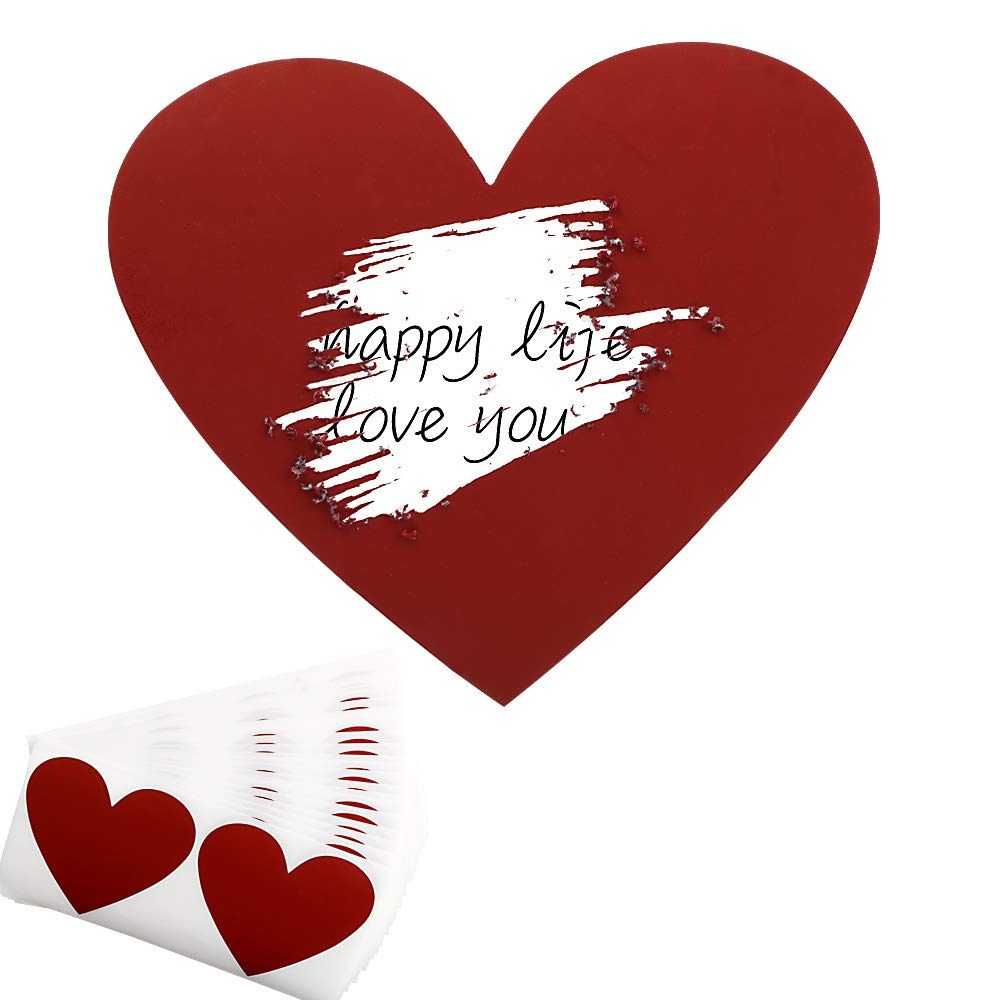 50pcs Red Heart Scratch Stickers for DIY Postcard Surprise Secret Letter Message Guest Book (Red)