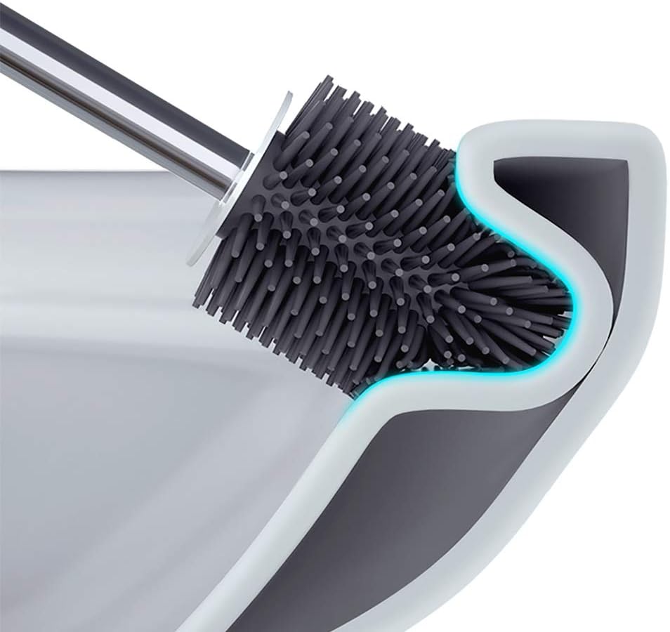 BOOMJOY Toilet Brush and Holder Set 2 PACK, Silicone Bristles Bathroom Cleaning Bowl Brush Kit with Tweezers - White: Kitchen & Dining