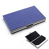 Rerii Business Card Holder Leather Surface Stainless Steel Business Card Case Name Card Holder (Embossing - Blue)