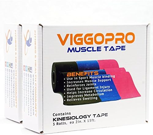Kinesiology Tape 6-Pack: Black, Blue, Pink, for Muscle, Sports, Athletic, and Medical Applications