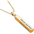 EVER2000 Personalized 3D Vertical Bar Necklace, Custom Necklace Engraved with Any Name Pendant Jewelry Gift