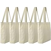 Faylapa 6 Pack Canvas Tote Bags, Heavy Duty Reusable Grocery Shopping Bag 13.6"x 15.3" Blank Cotton Bags for Decorating Christmas Crafts DIY, Painting(Beige)