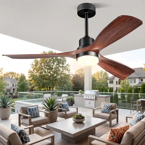 Forrovenco Ceiling Fan with Light and Remote Control, 52 Inch Outdoor Ceiling Fan with LED Lamp, DC Motor, 6 Speeds, Timer, for Indoor and Outdoor, 52 Inch, Brown