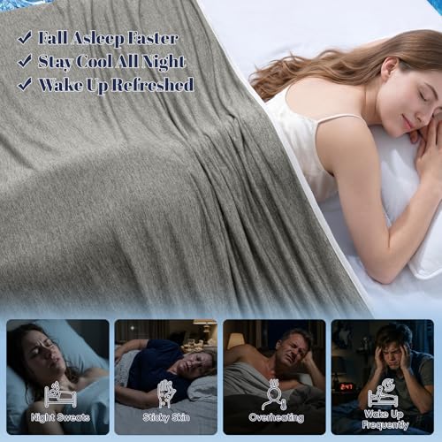 PHF Cooling Blanket King Size 220 x 240 cm, Double-Sided Cooling for Hot Sleepers (Q-Max 0.46+), Lightweight Breathable Summer Blanket for Night Sweats with Rayon Derived from Bamboo, Charcoal