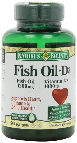 Nature's Bounty Omega 3 plus D3 Fish Oil 1200 mg Vitamin D 1000 IU Softgels 90 softgels (Pack of 4) Nature's Bounty Omega 3 plus D3 Fish Oil 1200 mg Vitamin D 1000 IU Softgels 90 softgels (Pack of 4)