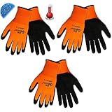 Ice Gripster 388INT Thermal Hi-Vis Orange/Black Cold Condition Work Gloves, Sizes M-XL (3Pair) (Medium)