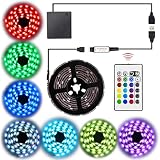 Abtong LED Strip Lights Battery Operated USB Powered LED Strip Battery Powered with RF Remote Waterproof RGB LED Strip Rope Lights Multi Color Changing 2M 6.56ft TV Backlight