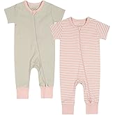 Teach Leanbh Toddler Baby Boys Girls 2-Pack Pajamas Cotton 2 Way Zipper Short Sleeve Footless Romper Sleep and Play
