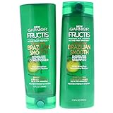 Garnier Fructis Sleek & Shine Brazilian Smooth Shampoo and Conditioner, Difficult to Straighten Hair, 12.5 fl. oz.