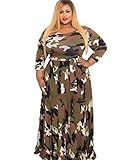 WANEE Women's Plus Size Printed Camouflage Long Sleeve Maxi Dress (X-L)