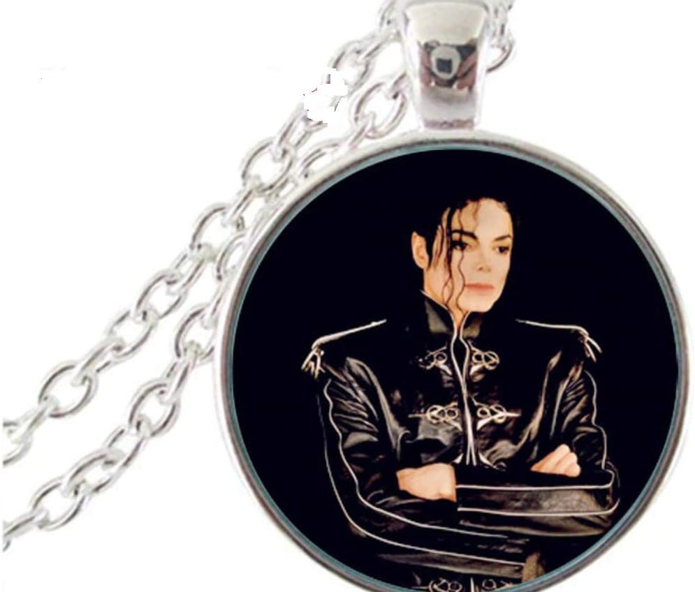 Michael Jackson Black Military Jacket 20" Necklace.Image is Covered by a Glass Cabochon for a MJ Fan