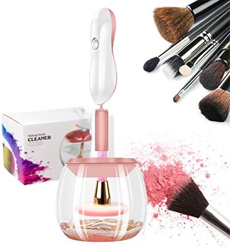 Makeup brush cleaner and dryer,Electric Completely Clean in Seconds and Dry in 360 Rotation with 8 Rubber Holders, Suit for All size Makeup Brushes (Pink-1)