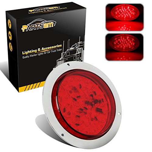 Partsam 4 Inch Round Led Trailer Tail Lights Red 40 Diodes Flange Mount, Sealed 4" Red Stop Turn Signal Brake Marker Tail LED Light for Truck Trailer RV Bus 12V