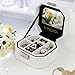 LANGRIA Embossed Faux Leather Jewelry Box, Octagonal Shape with Built-in Mirror, Lockable, Compact Size, Makeup and Accessories Storage Organizer Case (White)