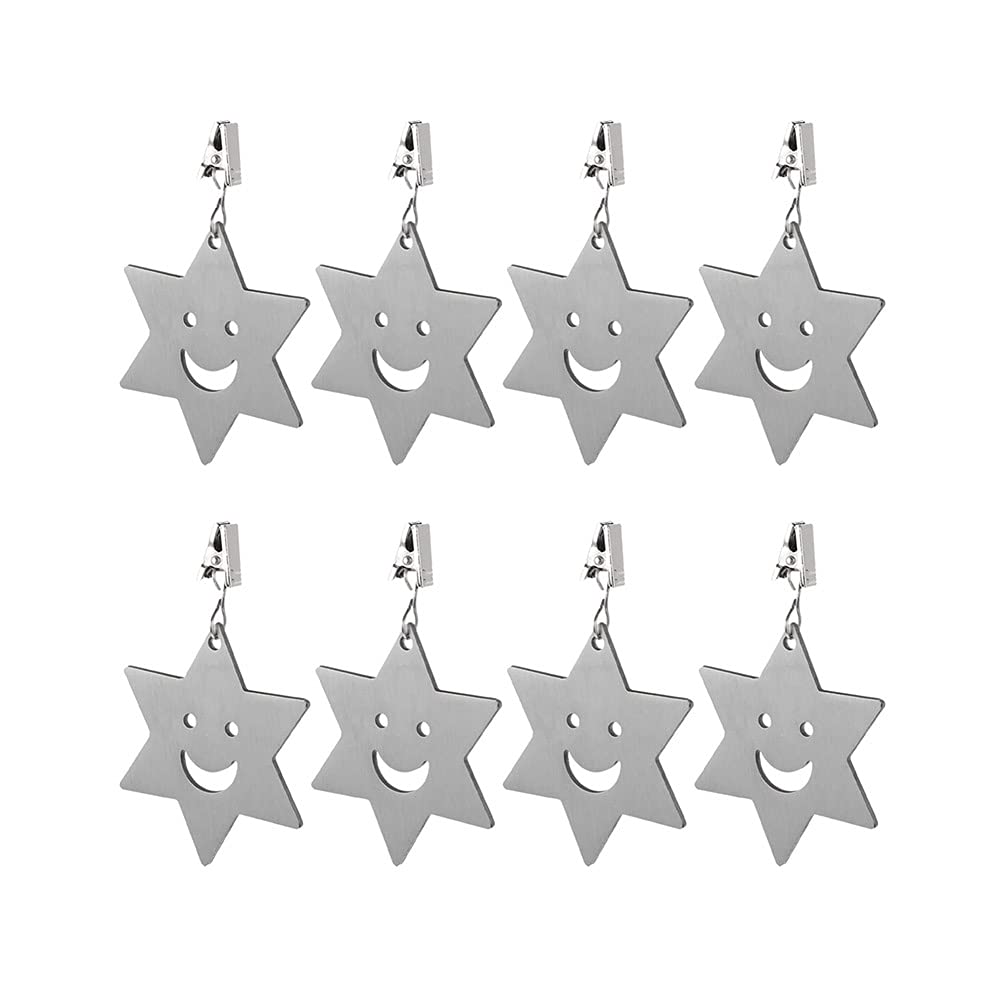 Alnicov Set of 8 Stainless Steel Tablecloth Weights with Clips for Family Dinner Table and Outdoor Picnic Decoration(Stars)
