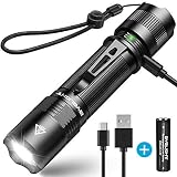 Rechargeable Flashlight, BYB F18 LED Tactical Flashlight, 800 Lumens Super Bright Pocket-Sized CREE LED Torch with Clip, IP67 Water Resistant, 5 Modes for Camping, Hiking, Emergency & EDC (Black)