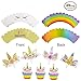 Unicorn Cupcake Toppers & Wrappers & Handmade Unicorn Cake Topper. Double Sided Kids Party Cake Decorations Set of 49 Pieces. Double Sided Eyelash/Rainbow & I Love Unicorns Wrappers w/Toppers.