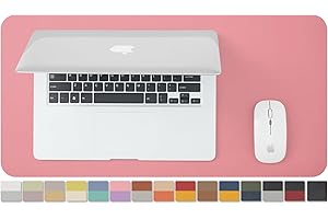 HOMIEAZICOZI Compact Dual Sided Leather Desk Mat - Desk Pad for Office and Home - Desk Organization and Accessories - Ideal for Large Mouse Pad and Small Desk Mats on Top of Desks(Pink+Purple,23.6"x 11.8")