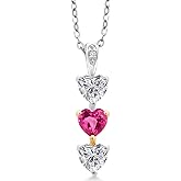 Gem Stone King 925 Silver and 10K Yellow Gold Lab Grown Diamond and Pink Created Sapphire Pendant Necklace for Women | 1.49 Cttw | Gemstone April Birthstone | Heart Shape 5MM | With 18 Inch Chain