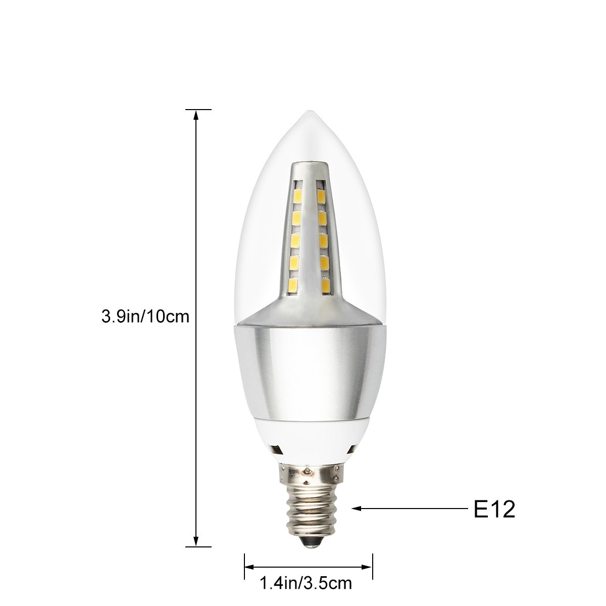 Betorcy E12 LED Candle Light Bulb, 3W Sharp Tip Bulb, Candelabra Base, Warm White 3000K 425lm (30 Watt Equivalent), For Home, Shop, Restaurant, Art Lighting, Pack of 6