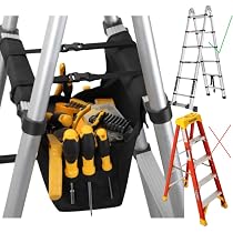 Extension Ladder Tool Tray Bag 2.0 – Smart Zones & Functions For Scissor Or Step Ladders, Red, Hangs On Any Ladder For DIY Or Pro Use