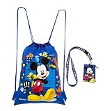 Disney Mickey Mouse Blue Drawstring Backpack and Mickey Lanyard 2 Pack
