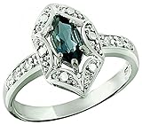 Sterling Silver 925 Ring LONDON BLUE TOPAZ and WHITE TOPAZ 0.70 Carat with Rhodium-Plated Finish