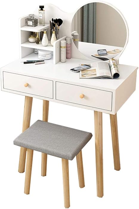 Amazon Insスタイルミニ化粧ドレッサーデスク60 Cmモダンなベッドルーム化粧テーブルとドレッシングスツールとミラー小さなアパートシンプルなバニティテーブルジュエリー収納用 白い木製 鏡台 ドレッサー オンライン通販