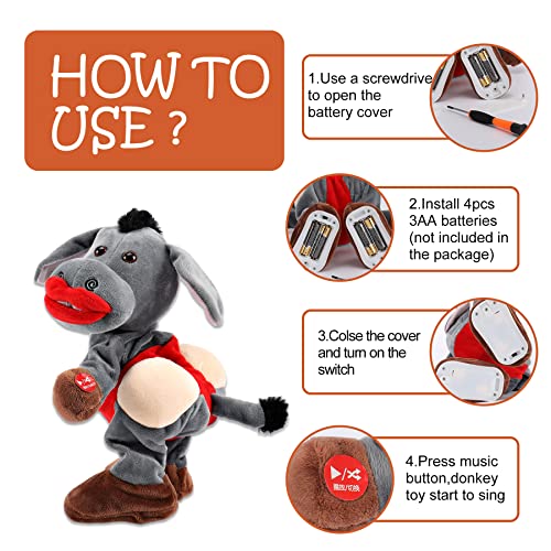 LUKETURE Singing Donkey Toy, Plush Donkey, Shaking Head and Wiggle Hip