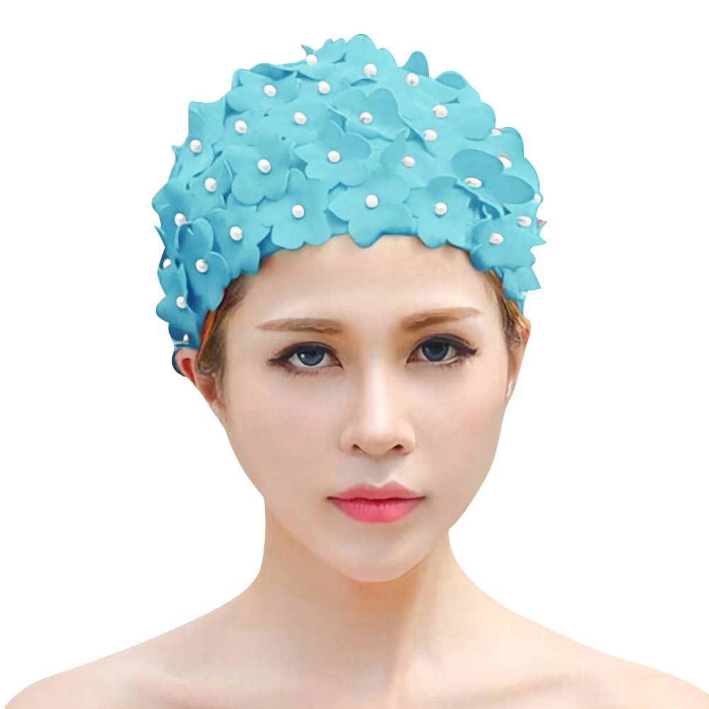 Women Swimming Cap Floral Swim Cap Vintage Swimming Hat Flower Bathing Cap Super Elastic Swim Hat Fashion Petal Shower Cap Diving Hat Water Sports Hat for Long Hair Short Hair Women Ladies Teenager