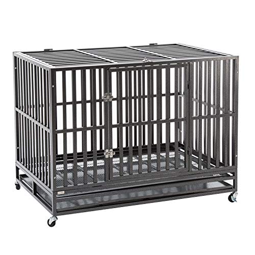 PANEY 48" Large Heavy Duty Metal Rolling Dog Crate Cage Pet Kennel