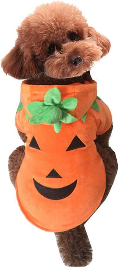Mogokoyo Dog Cat Halloween Pumpkin Costume,Pet Cosplay Costumes,Puppy Warm Outfits Fleece Hoodie Animal Autumn Winter Clothes (M Size)
