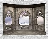 Ambesonne Gothic Tapestry, Medieval Stone Balcony Graphic Design Mystic Middle Age Story, Wide Wall Hanging for Bedroom Living Room Dorm, 60